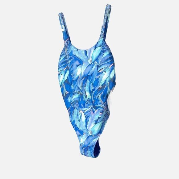 Ekouear Blue Leaf Print Women's One Piece Swimsuit - Picture 5 of 10